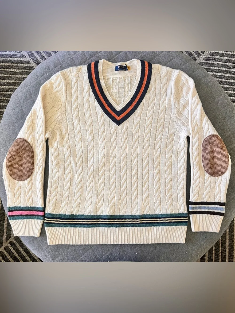 POLO Ralph Lauren XL Wool Cashmere Blend Cricket Cable Knit Sweater Orig $350
